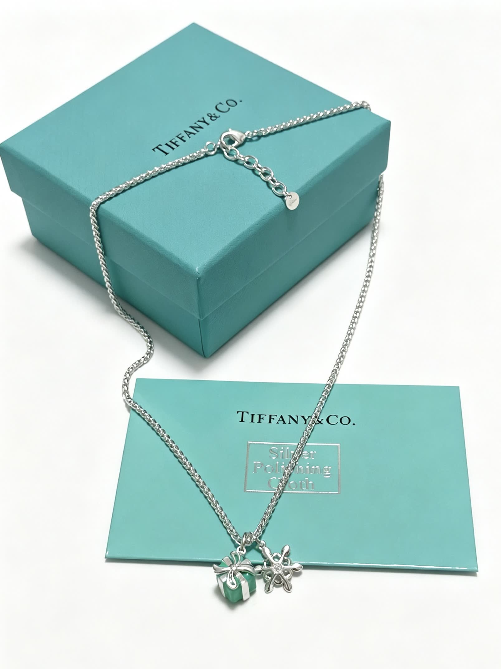 Tiffany & Co. Sterling Silver Gift Box and Flower Necklace Set